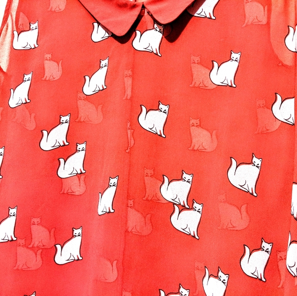 ZARA Red sheer cat blouse (Small) - Picture 2 of 11